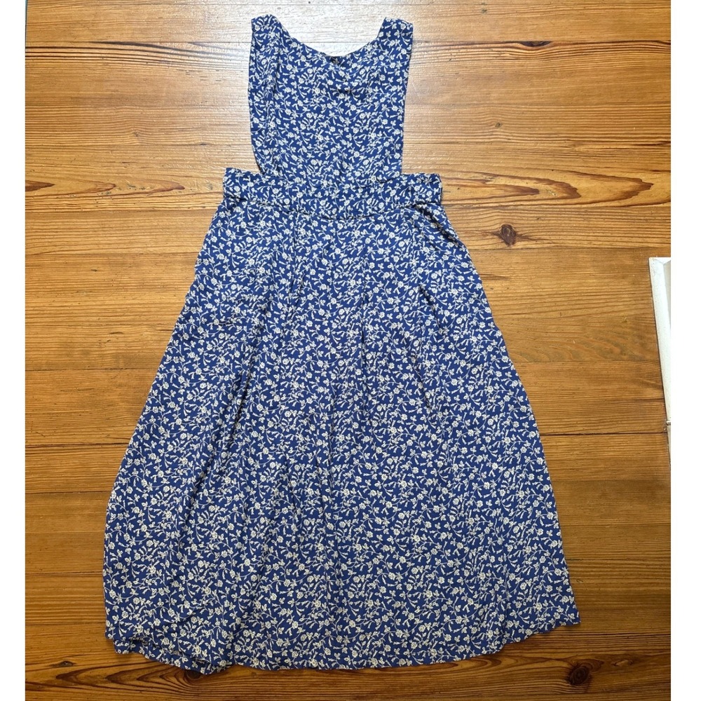 Erika & Co Pinafore Dress Women Blue Floral Vintage Boho Jumper SIZE Large - Picture 5 of 5
